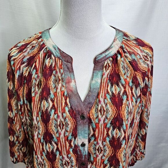 Figueroa & Flower Tiered Abstract Button Front Blouse Size Small - Picture 5 of 10